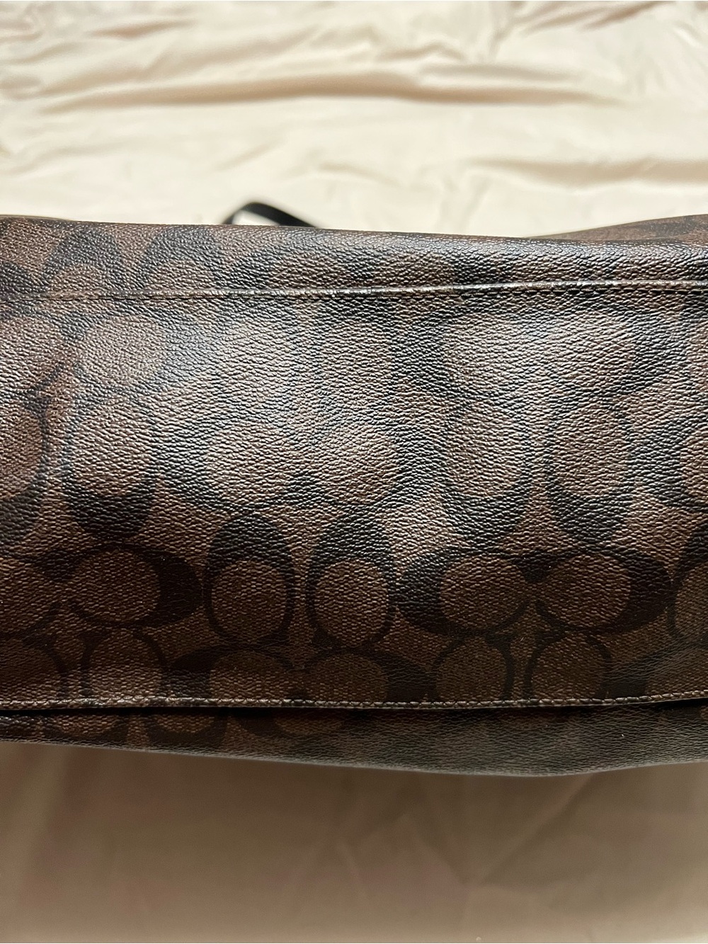 Coach Brown Signature Tote with Black Leather Straps - Picture 10 of 13